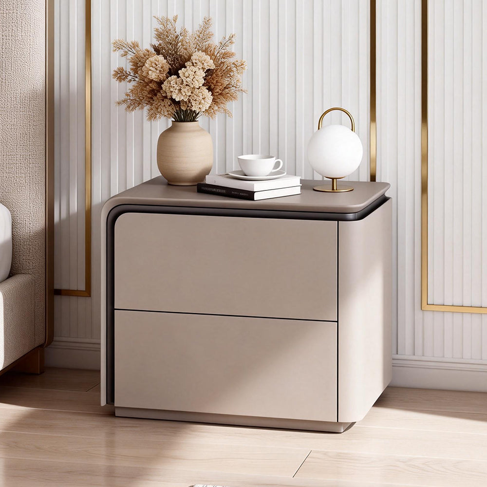 Modern Minimalist Bedside Table with Rounded Edges Two-Drawer Nightstand for Bedroom