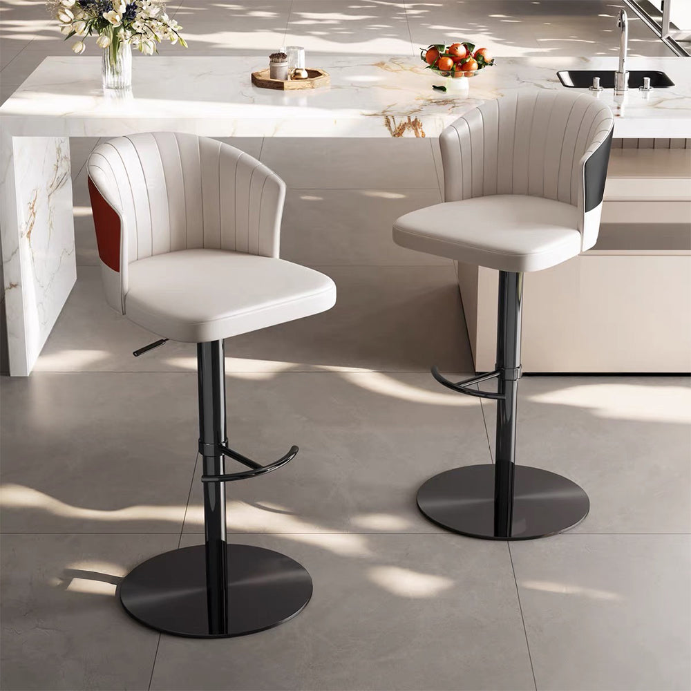 Modern Adjustable Swivel Bar Stool Cream Faux Leather Upholstered Counter Chair Stainless Steel Base 1 Piece