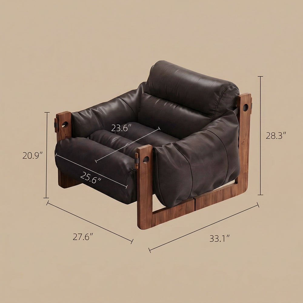 Modern Oil Waxed Leather Lounge Chair Solid Wood Frame Deep Seat Vintage Accent Armchair
