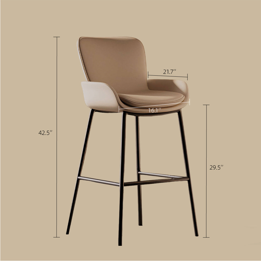 Modern Upholstered Bar Stool with Armrests PU Leather Counter Chair Metal Frame Kitchen Island Bar Chair 1 Piece