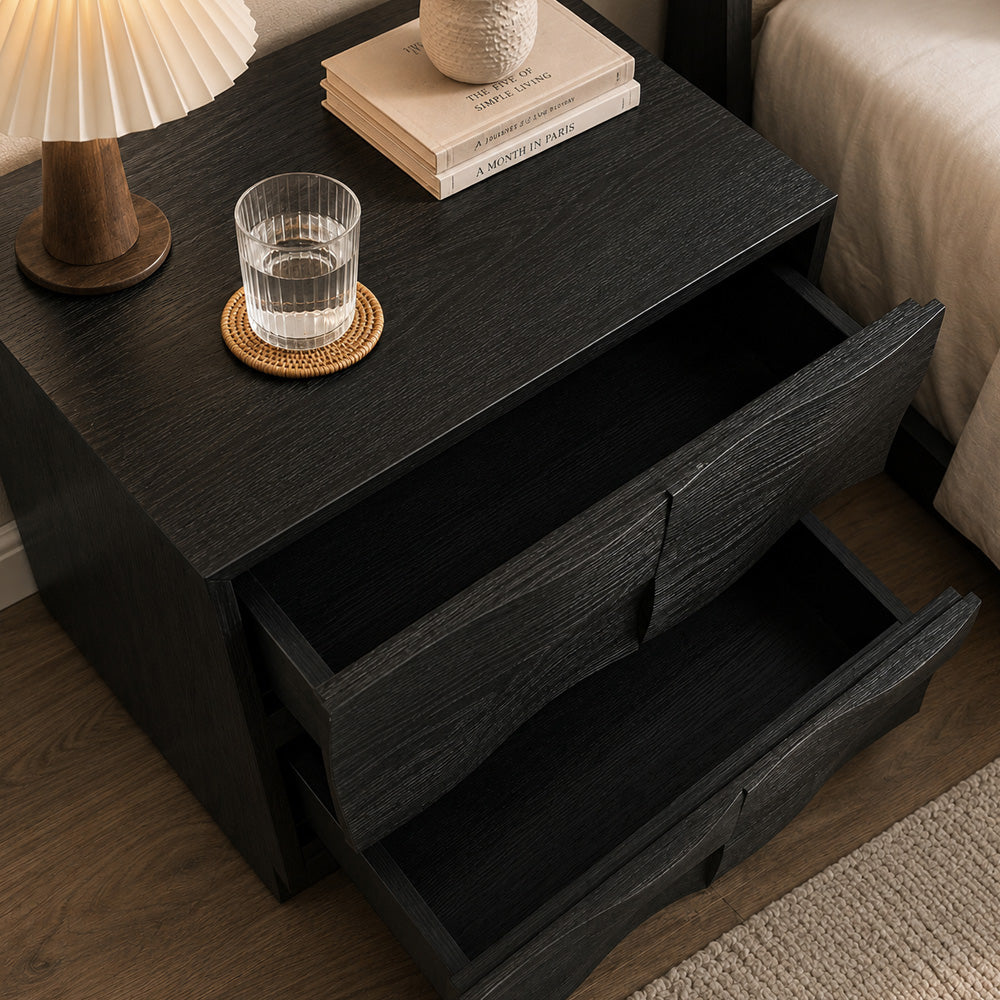 Modern Solid Wood Nightstand with Sculpted Drawer Design