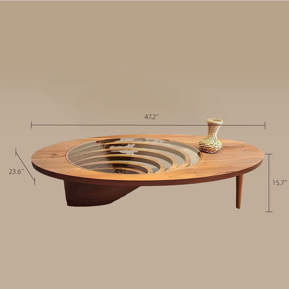 Modern Artistic Coffee Table with 3D Vortex Design and Tempered Glass Top
