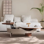 Load image into Gallery viewer, 46.8'' Modern Lift-Top Coffee Table with Sintered Stone Top &amp; Wood Base Sculptural Curved Design with Hidden Storage
