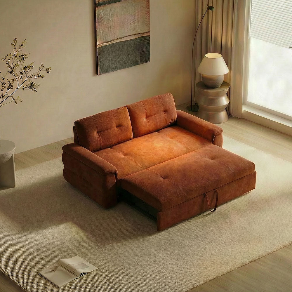 Contemporary terracotta sleeper sofa with soft plush cushions and supportive seating