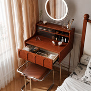 Brown Makeup Vanity Table Set with LED Mirror & Stool