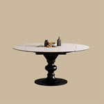 Load image into Gallery viewer, Extendable Round Dining Table Solid Wood Base Sintered Stone Top Convertible Oval Table Space Saving Expandable Dining Table
