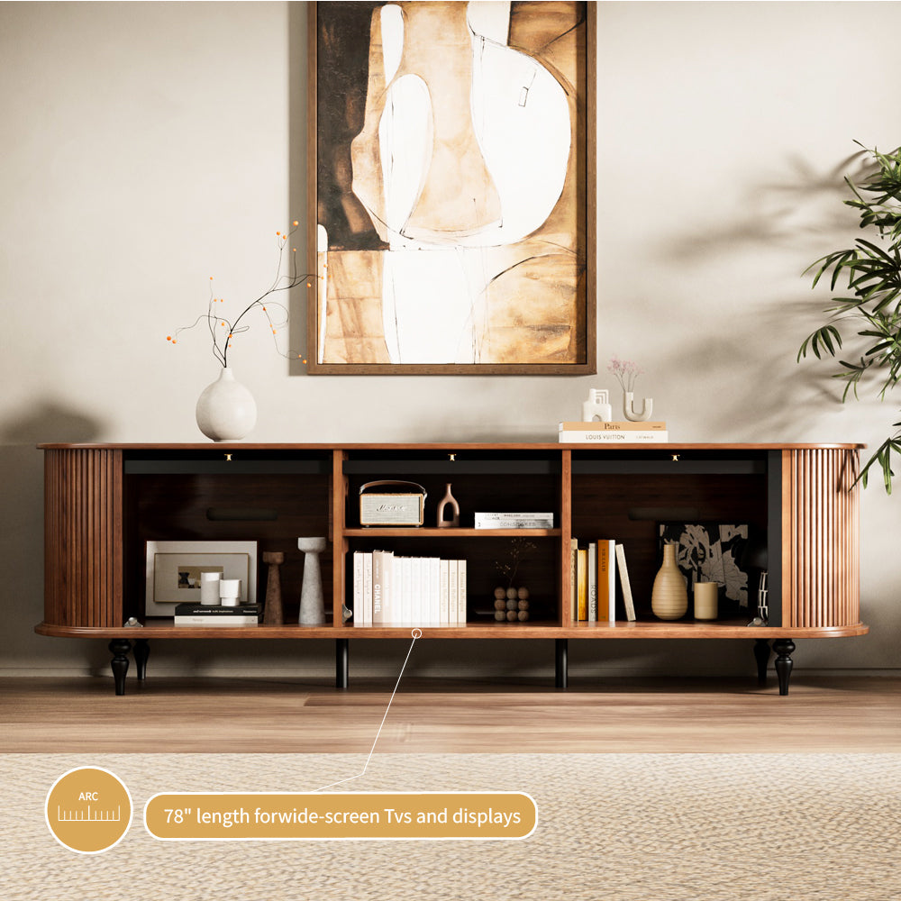 78" Flipper Glass Door Mid-Century Modern TV Stand