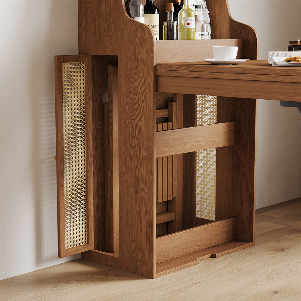69" Rattan Cabinet Murphy Dining Table Set with USB Charging