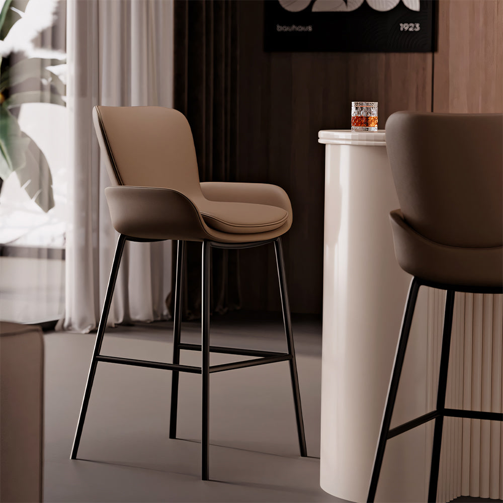 Modern Upholstered Bar Stool with Armrests PU Leather Counter Chair Metal Frame Kitchen Island Bar Chair 1 Piece