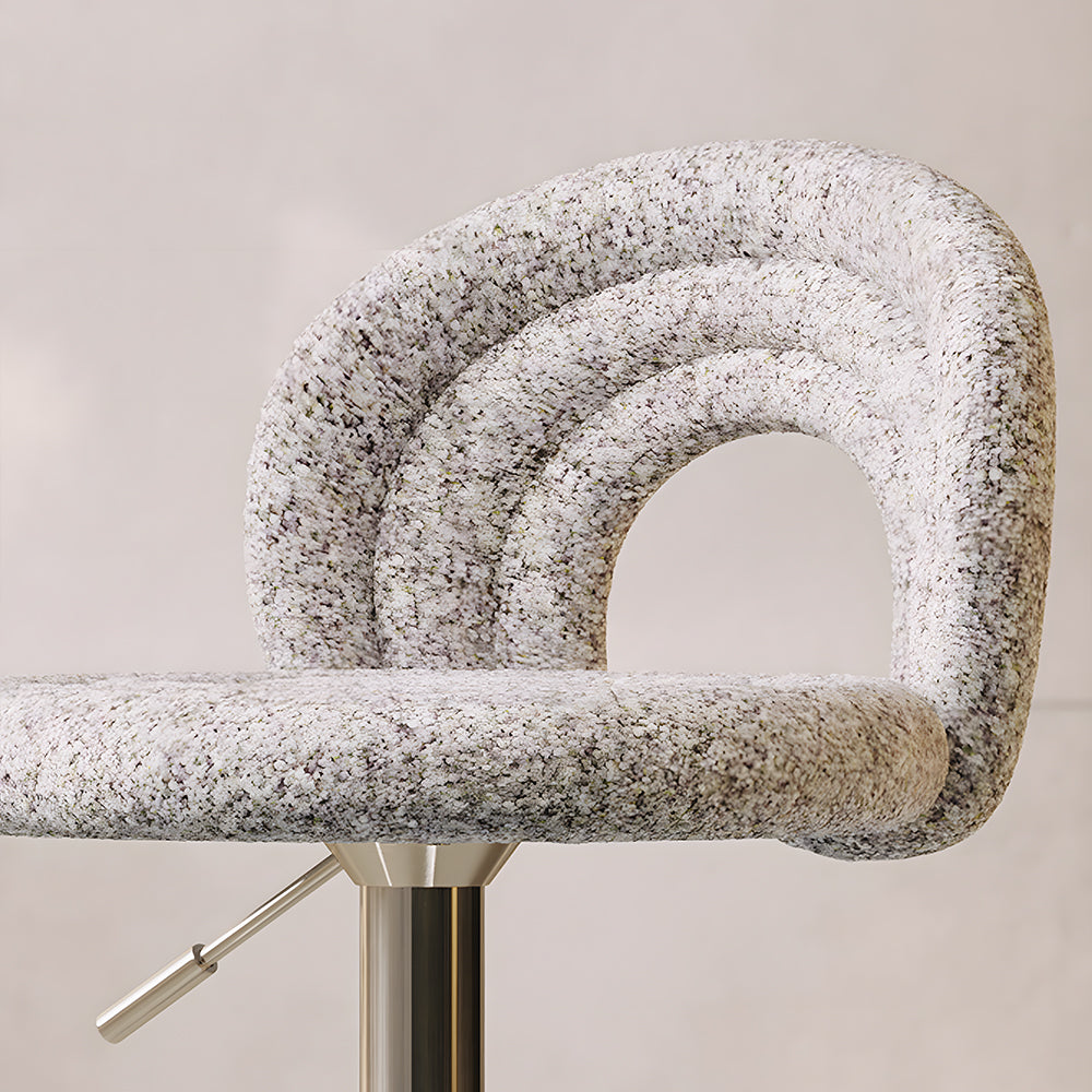 1 Piece Modern Boucle Adjustable Bar Stool with Sculptural Backrest and Stainless Steel Base