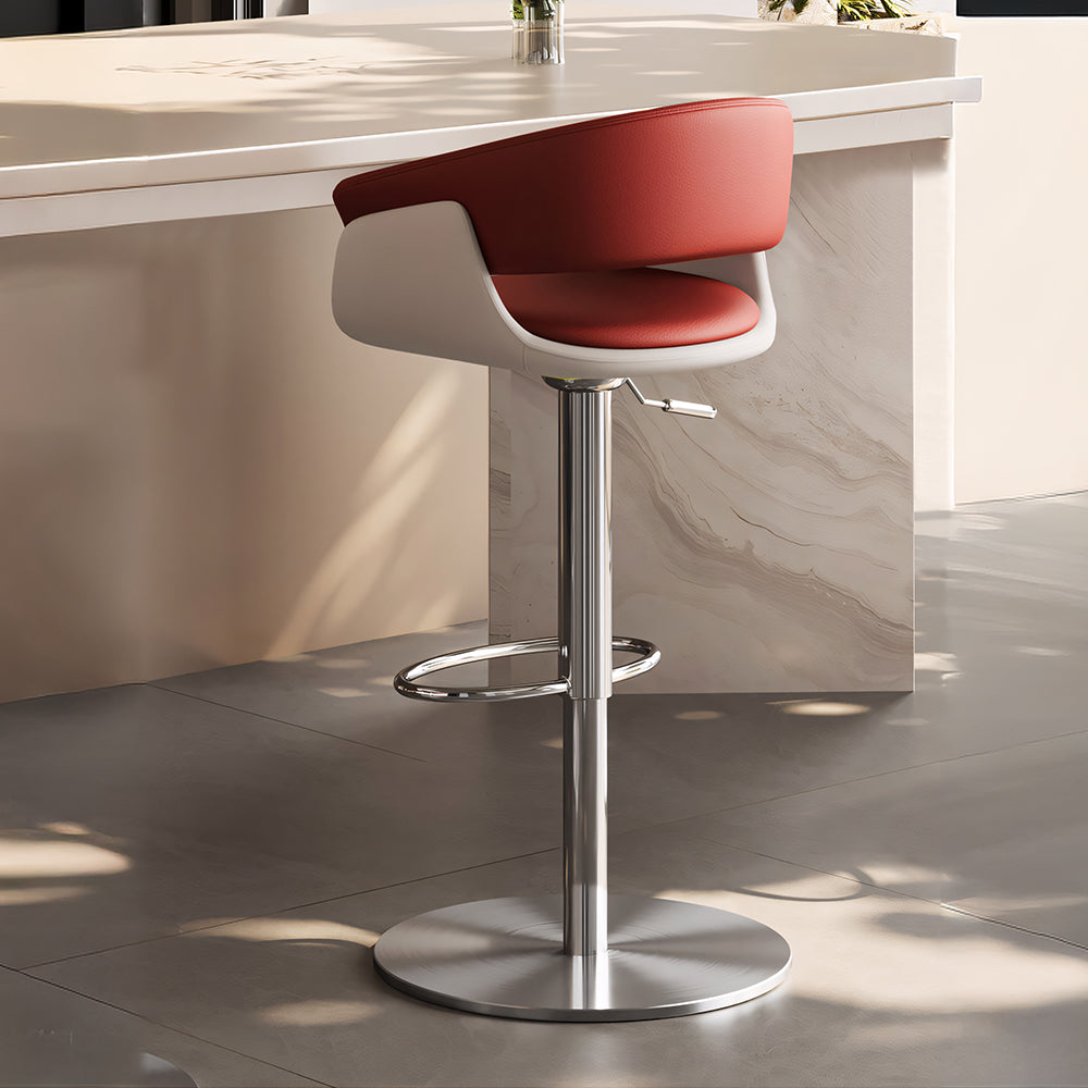 Modern Adjustable Swivel Bar Stool PU Leather Upholstered Counter Height Bar Chair with Stainless Steel Base 1 Piece