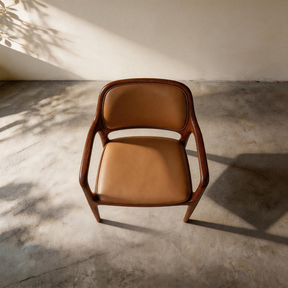 Modern Walnut Wood Dining Chair with Brown Upholstered Seat and Back 1 Piece