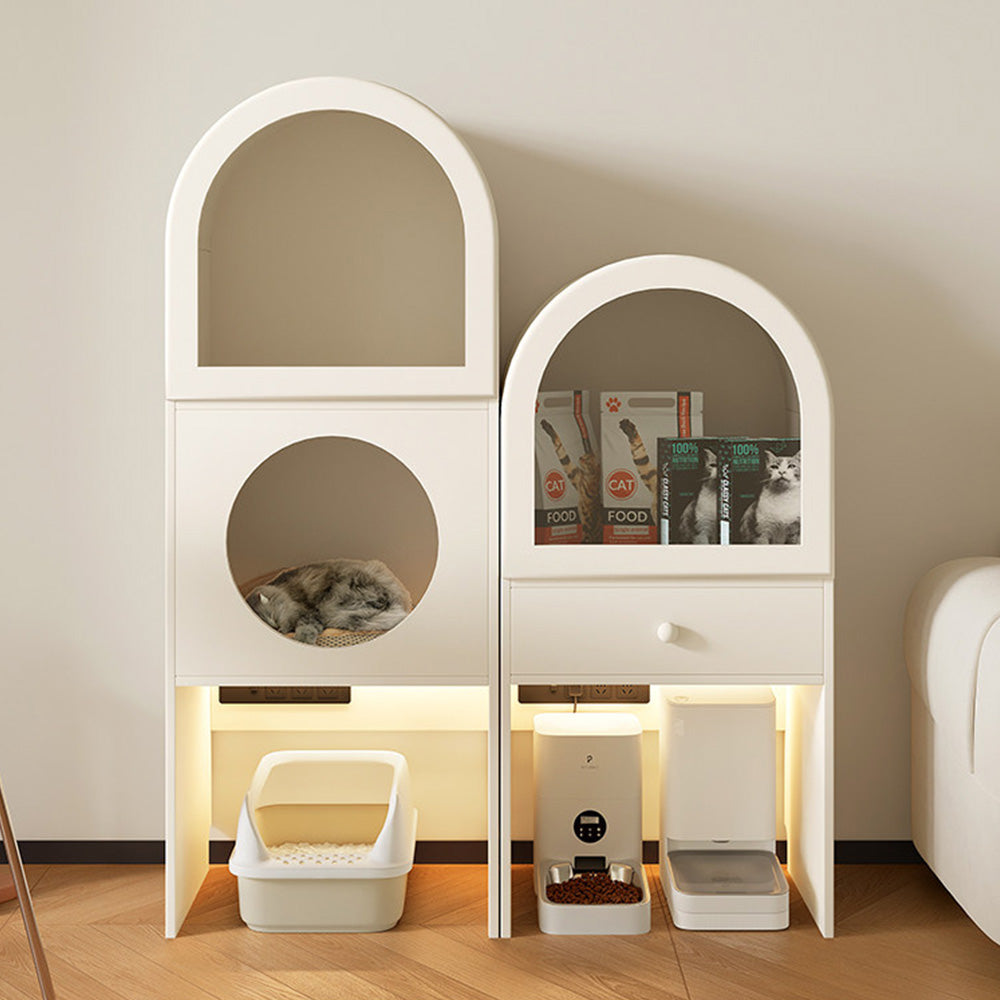 Modern Arched Pet Storage Cabinet Cat House Feeding Station Multi Functional Storage Unit