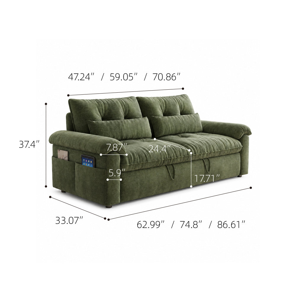 Modern Chenille Sofa Bed Convertible Couch with Storage Pockets