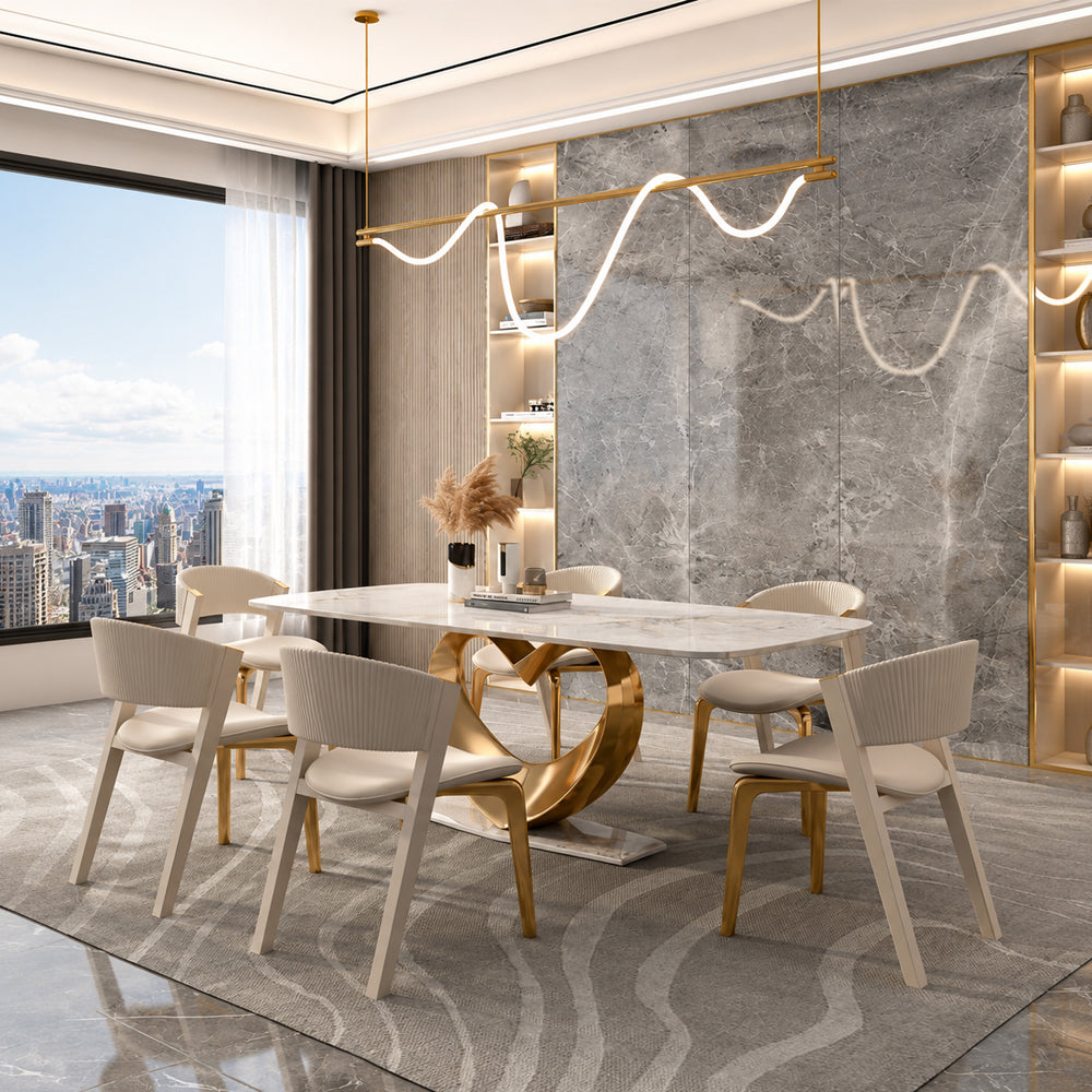 Modern Upholstered Dining Chair Set of 2 with Gold Metal Legs and Channel-Tufted Backrest