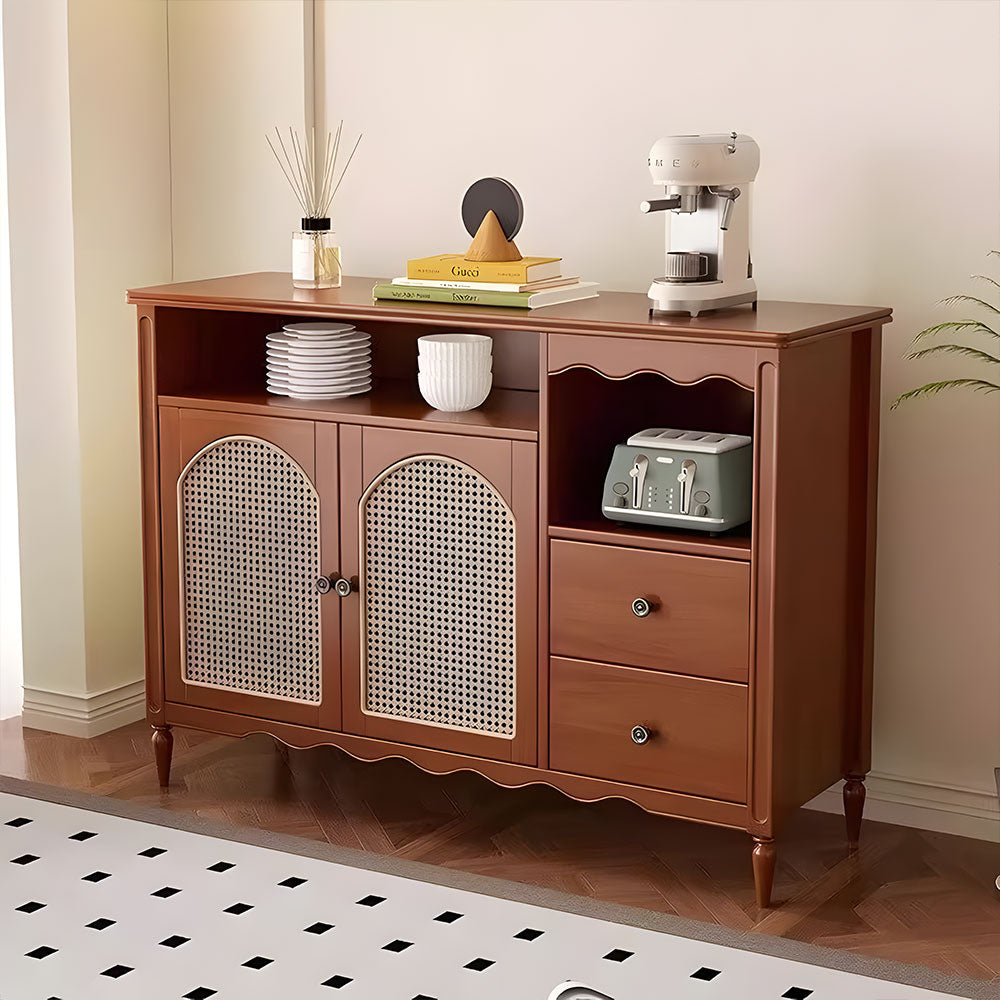 Walnut Sideboard with Rattan Arched Doors Ideal Storage Solution for Dining Room and Kitchen