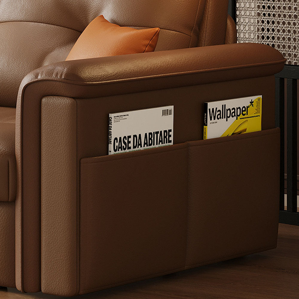 Modern Brown Faux Leather Sofa Bed with Storage Convertible Sleeper Couch
