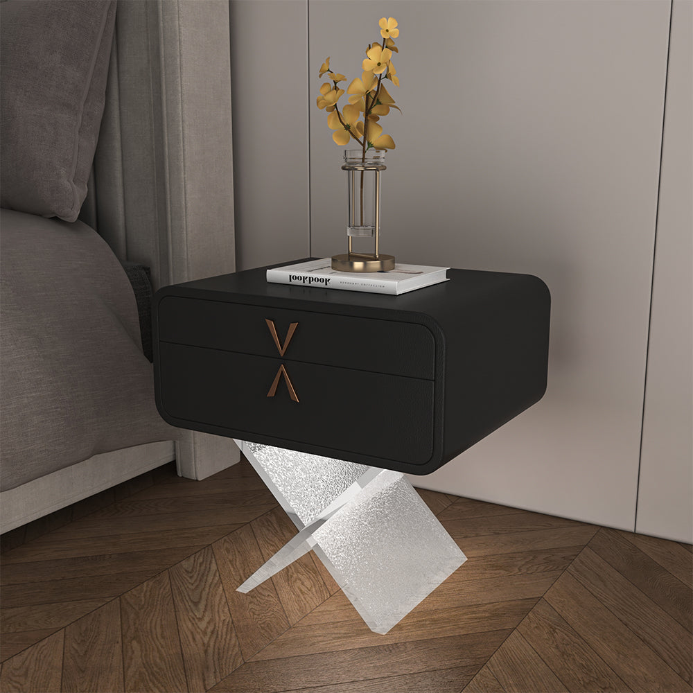 Modern Smart Nightstand with X-Base Acrylic Legs & Motion Sensor LED Light