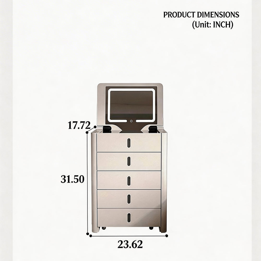 Modern Compact Vanity Desk with Flip Top Mirror Storage Drawers Makeup Cabinet