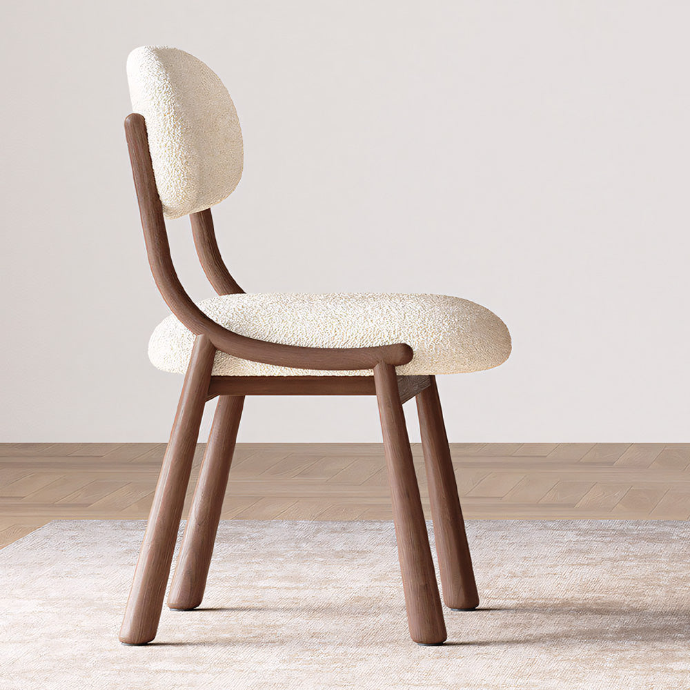 Set of 2 Modern Upholstered Dining Chair Solid Wood Frame Soft Boucle Seat Minimalist Comfort