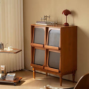 31.5'' Modern Vintage Storage Cabinet Solid Wood Display Cabinet with Fluted Glass Doors and Shelves