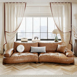 Load image into Gallery viewer, Modern Curved Leather Sofa Camel Upholstery Low Profile Contemporary Lounge Design
