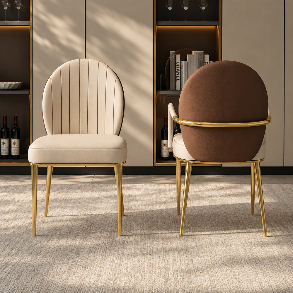 2 PCS Elegant Channel Stitch Gold Frame High End Accent Dining Chair