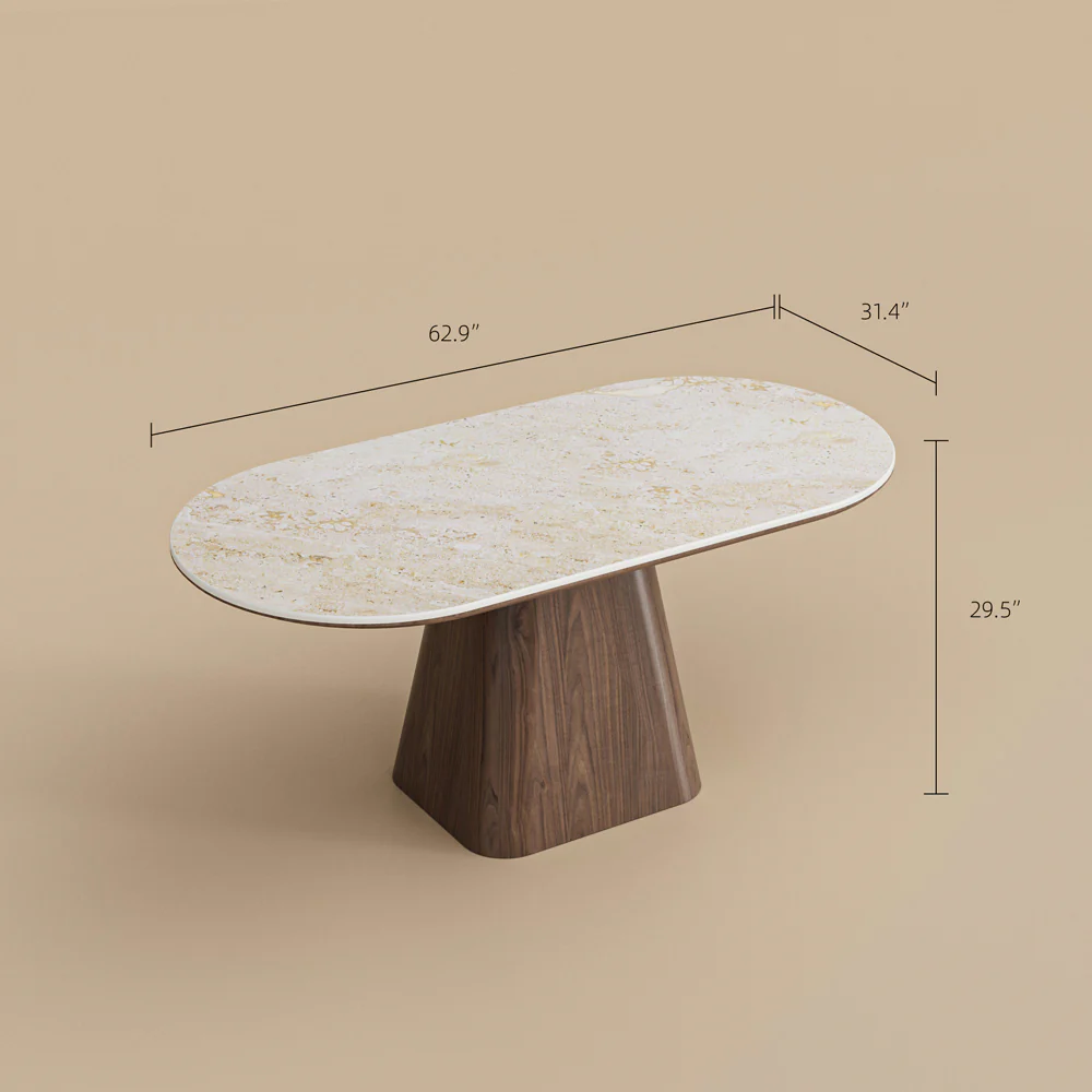 Walnut & Sintered-Stone Dining Set Oval Table + Matching Sideboard Cabinet
