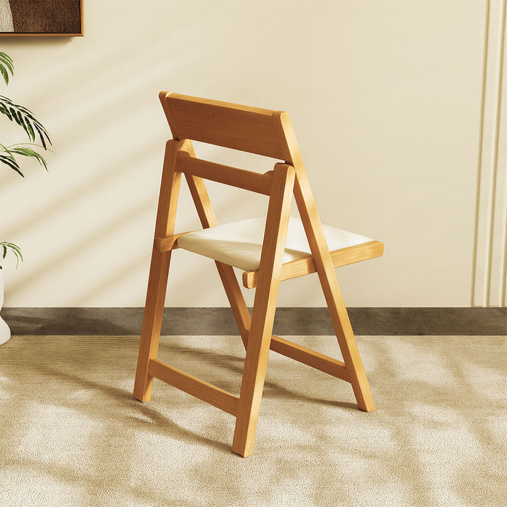 4PCS Folding Chair Solid Wood with Black Leather Seat Space-Saving Durable Elegant Design
