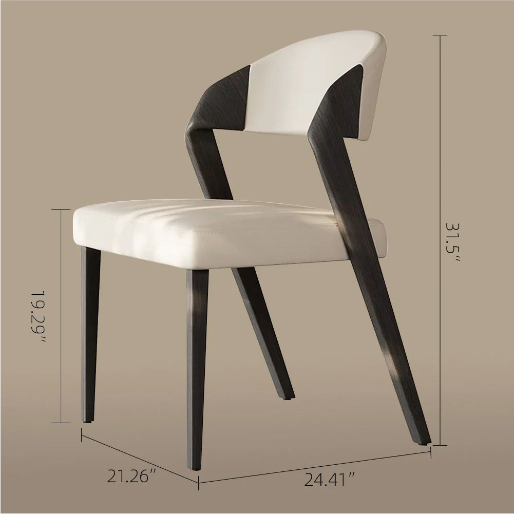 Modern Minimalist Dining Chair Set of 2 Elegant Cream Upholstery & Sculpted Wood Frame