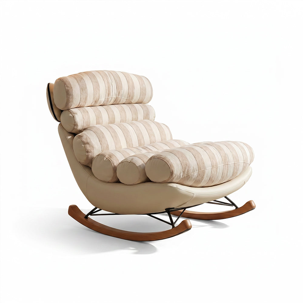 Modern Striped Rocking Lounge Chair with Plush Cushion and Solid Wood Rockers
