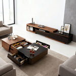 Load image into Gallery viewer, 78.7'' Modern Walnut &amp; Black Extendable TV Console Adjustable Media Stand with Large Storage Capacity
