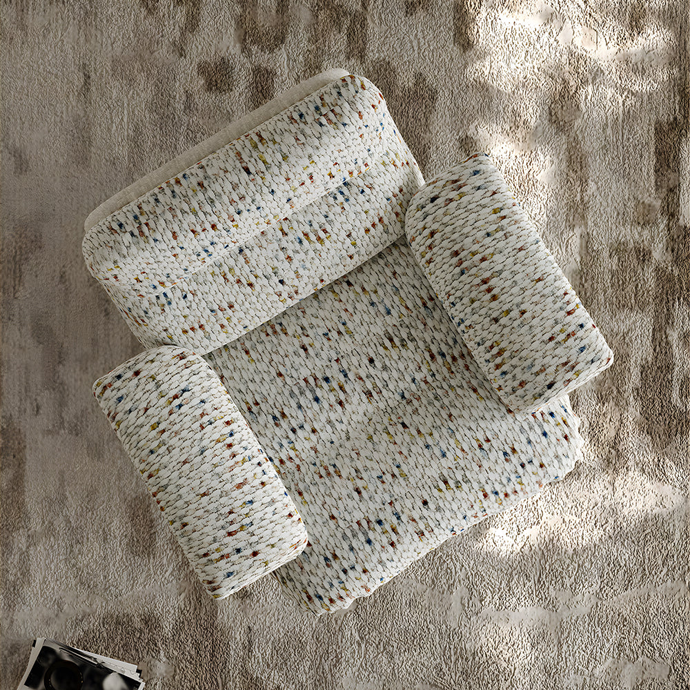 Modern Swivel Lounge Chair with Speckled Jacquard Upholstery Curved Wood Frame and Stainless Steel Base