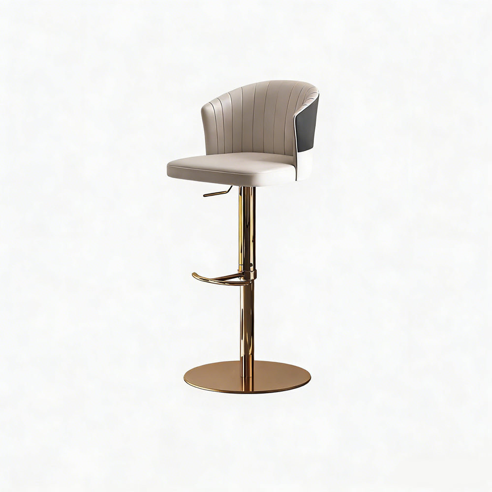 Modern Adjustable Swivel Bar Stool Cream Faux Leather Upholstered Counter Chair Stainless Steel Base 1 Piece