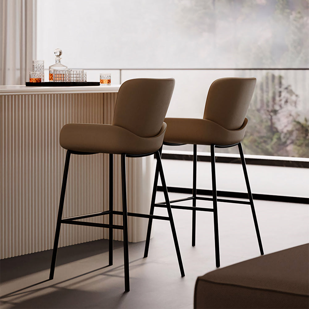 Modern Upholstered Bar Stool with Armrests PU Leather Counter Chair Metal Frame Kitchen Island Bar Chair 1 Piece