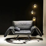Load image into Gallery viewer, Modern Sculptural Leather Lounge Chair Adjustable Armrest Accent Chair with Metal Legs Contemporary Artistic Seating
