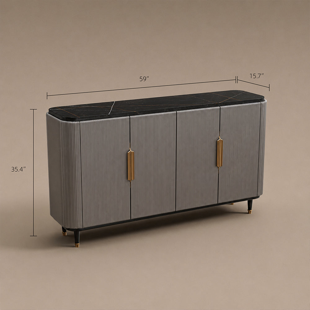 59'' Modern Luxury Elegant Gray and Gold Sideboard with Shelves