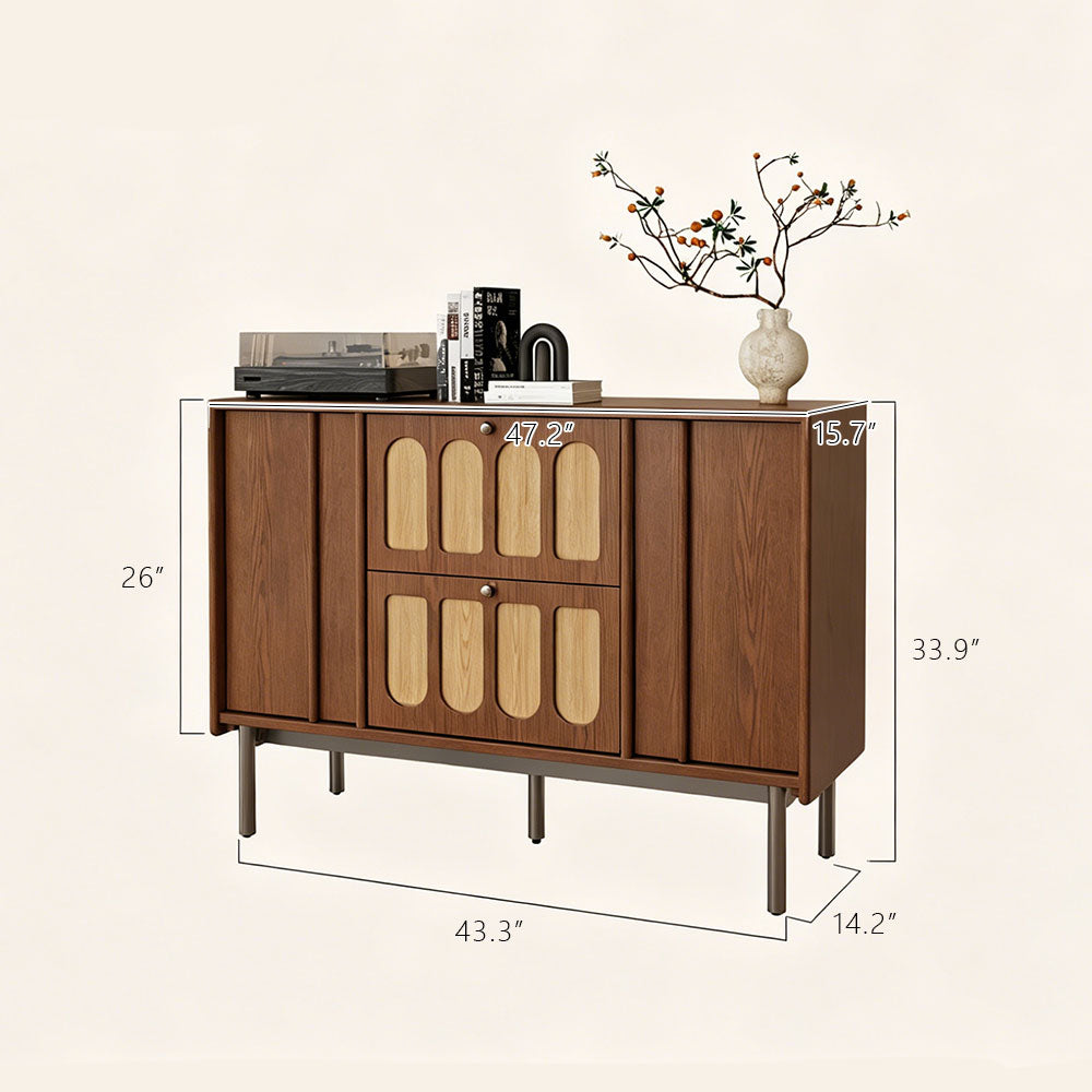 47.2" Mid Century Arched Wood Sideboard With Drawers and Cabinet