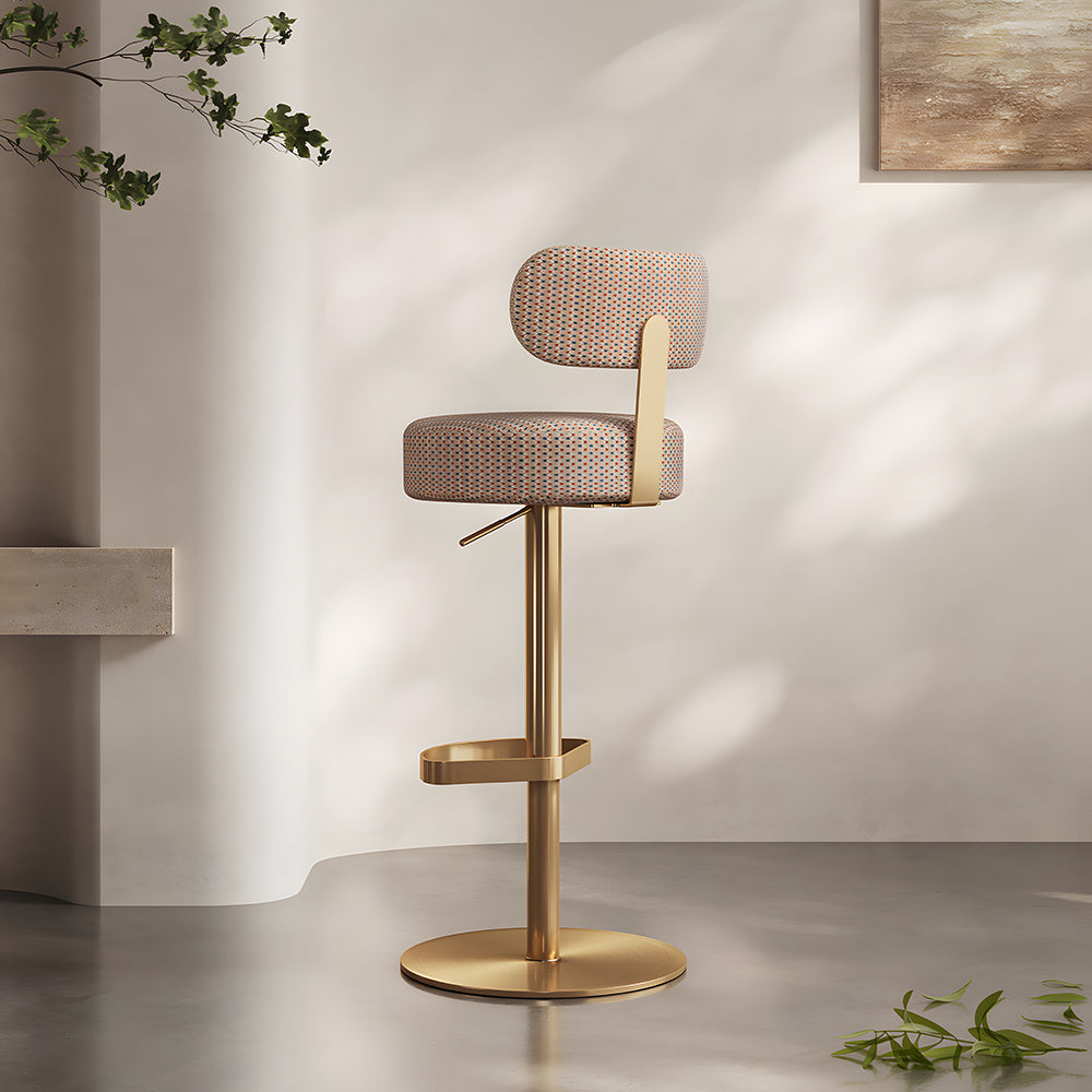 1 Piece Modern Upholstered Adjustable Bar Stool with Gold Metal Base