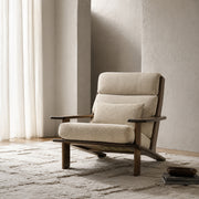 Relaxed Natural Wood & Beige Fabric Accent Chair for Sunrooms