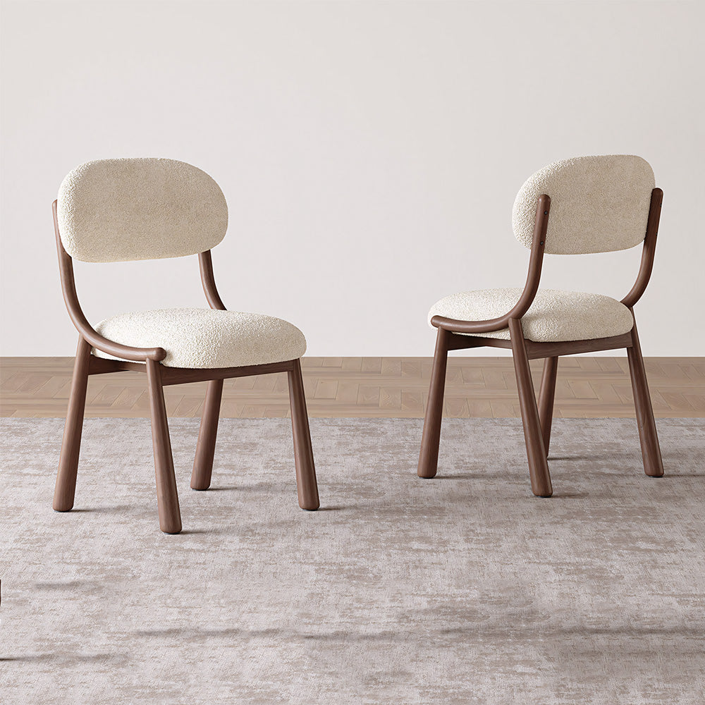 Set of 2 Modern Upholstered Dining Chair Solid Wood Frame Soft Boucle Seat Minimalist Comfort