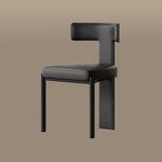 Load image into Gallery viewer, Modern Minimalist Sculptural Dining Chair Faux Leather Seat with Asymmetrical Geometric Backrest
