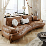 Load image into Gallery viewer, Modern Curved Leather Sofa Camel Upholstery Low Profile Contemporary Lounge Design
