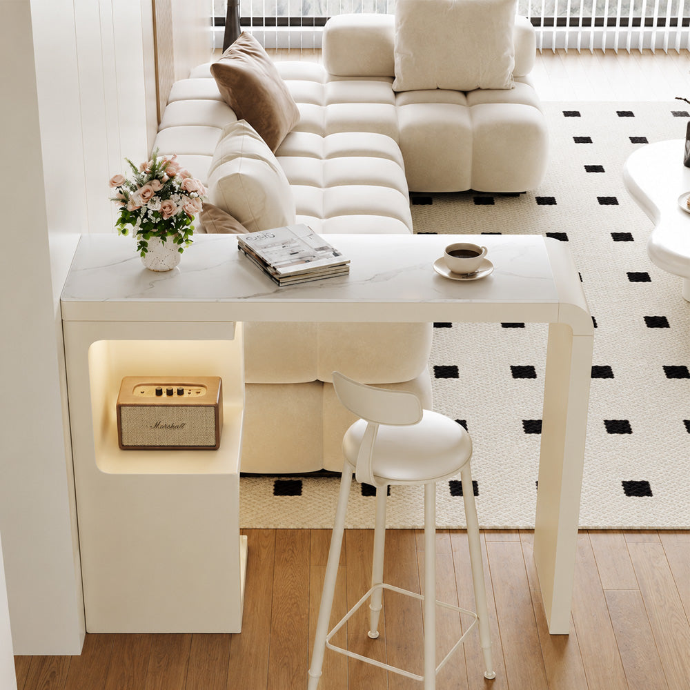 Black and White Finish Marble Surface Home Coffee Bar Table Set