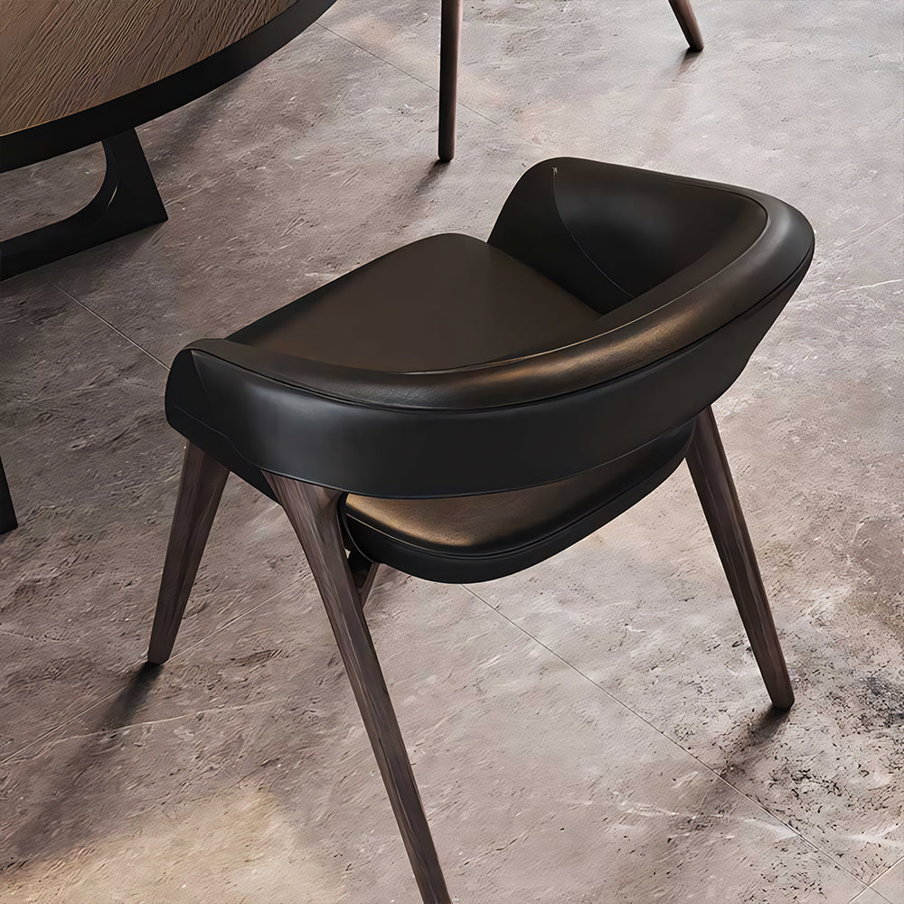Modern Upholstered Dining Chair Faux Leather Seat Curved Armrest Accent Chair with Solid Wood Legs 1 Piece