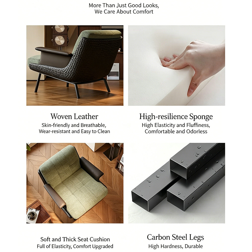 Modern Accent Lounge Chair Mixed Fabric and Faux Leather Armchair Upholstered Leisure Chair with Metal Legs