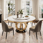 Load image into Gallery viewer, Round Dining Table Lazy Susan Marble Effect Ring Base Gold Accents Perfect for 4-6 People
