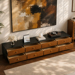 Load image into Gallery viewer, 86.6'' Modern Walnut Low Profile TV Stand with Drawers Mid Century Media Console
