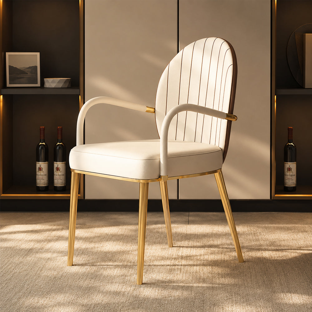 2 PCS Elegant Channel Stitch Gold Frame High End Accent Dining Chair