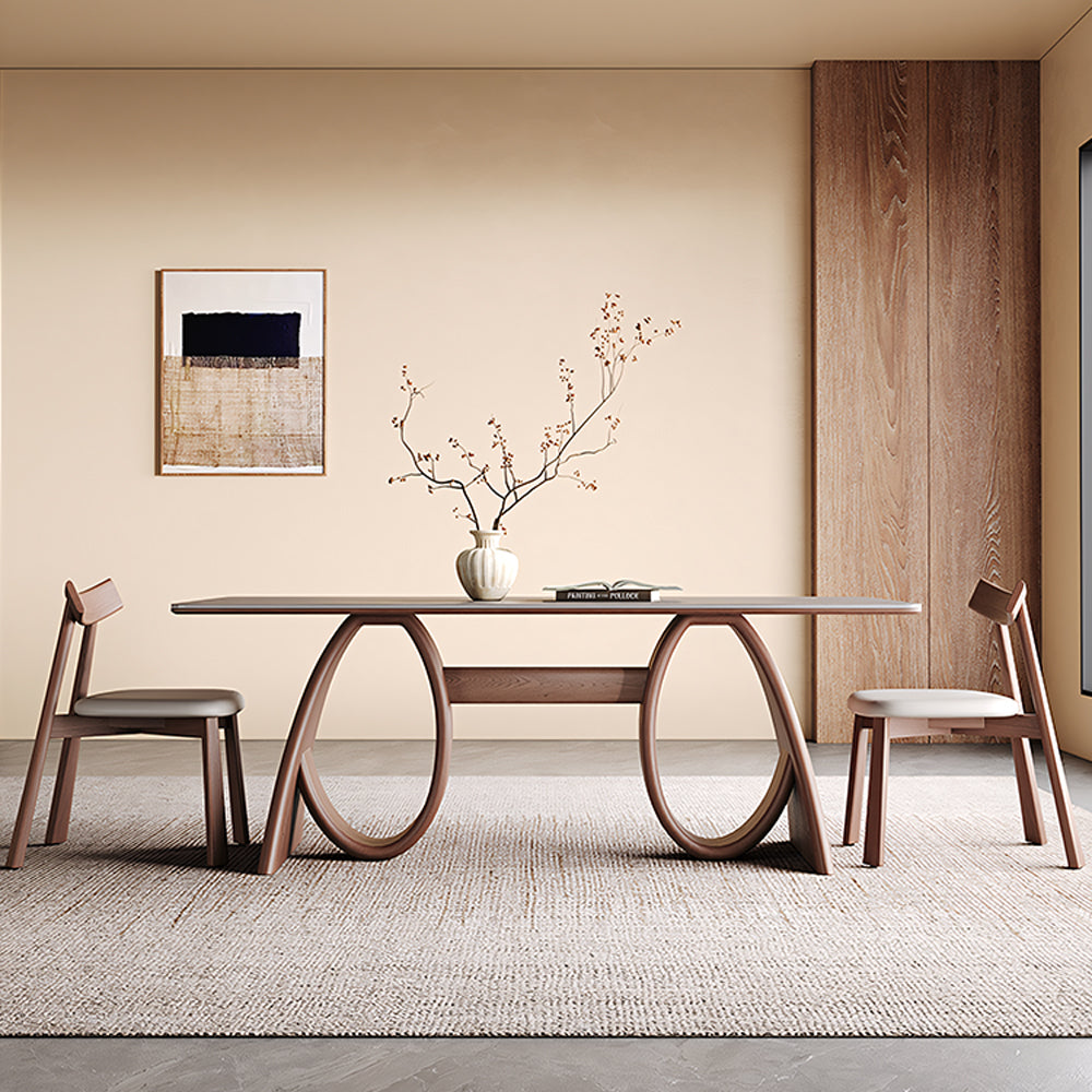Contemporary Wooden Dining Table with Ceramic Top Modern Aesthetic